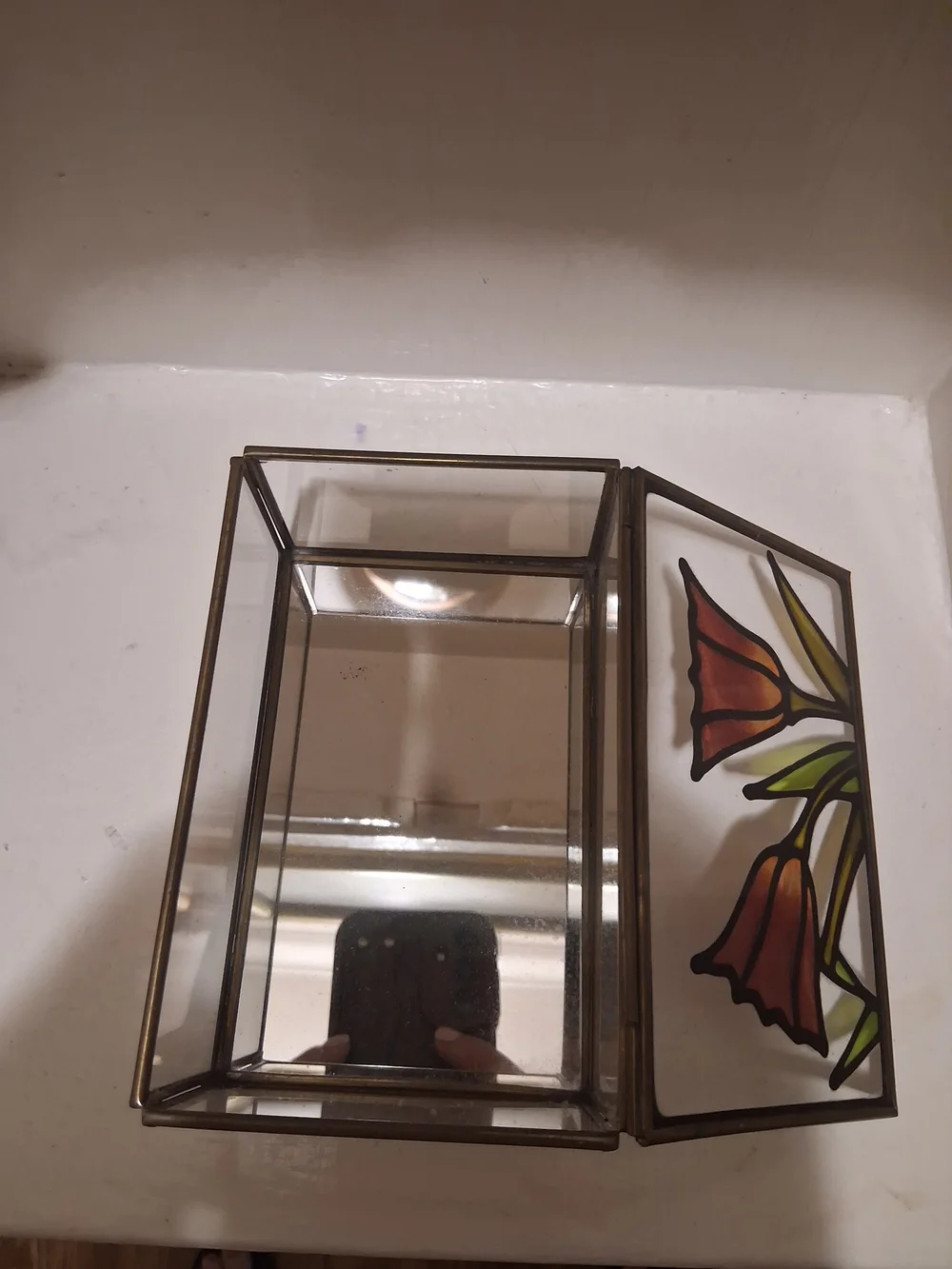 Vintage Brass & Stained Glass Jewelry Box